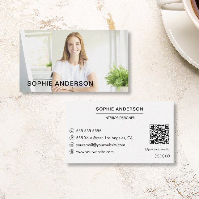 Modern Minimal Skräddarsydd Foto Professionell Vit Visitkort (Modern Minimal Custom Photo Professional White Business Card)