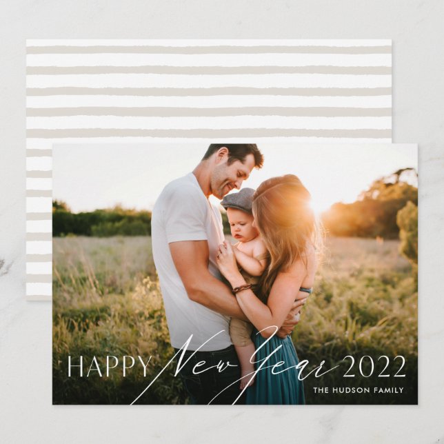 Modern minimal skribentfoto Gott nytt år-Helgdag Julkort (Fram/baksida)