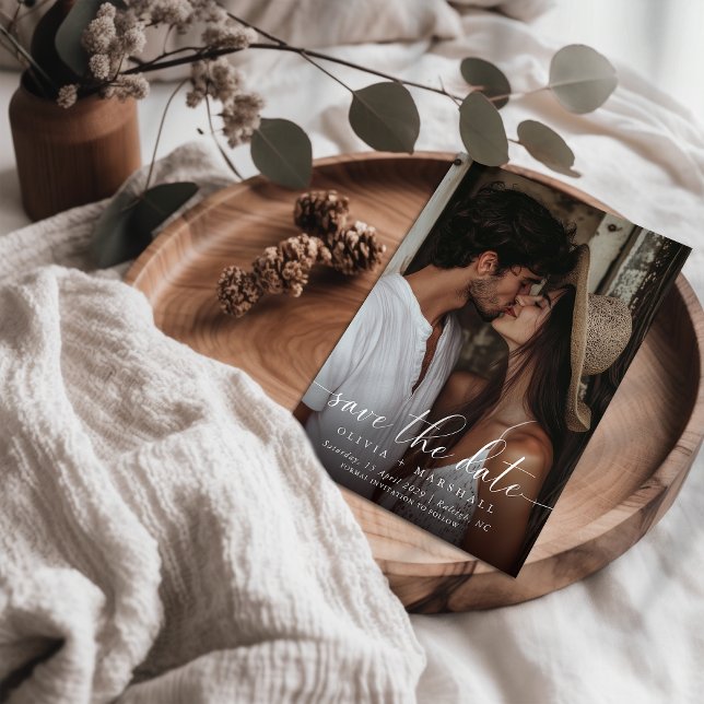 Modern Minimal Skrift Två Foto Enkel Bröllop Meddelande Vykort (Skapare uppladdad)