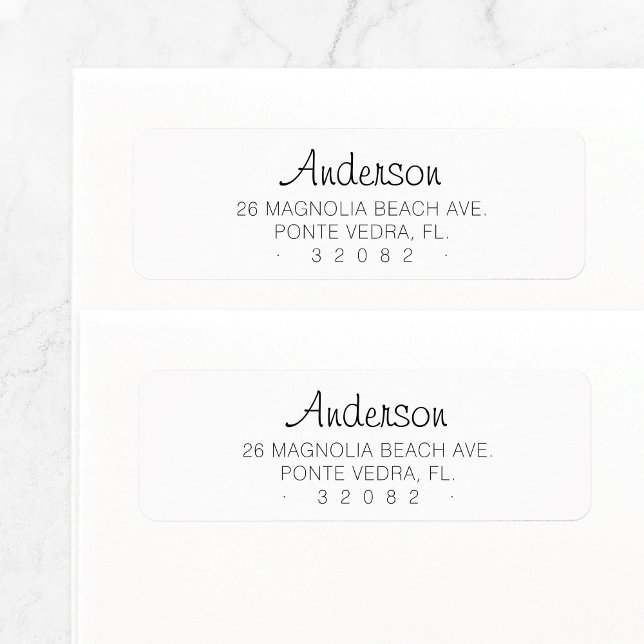 Modern minimal skript 04 | Returadressetikett Returadress Etikett (Modern handlettered name minimal basic font mix return address label design in black and white.)