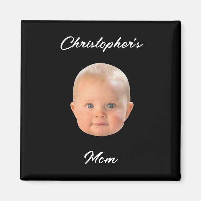 Modern Minimal Skript Baby Ansikte Foto Mamma Pres Magnet (Framsidan)