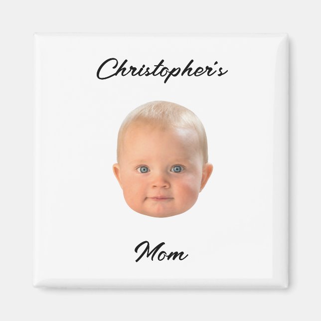 Modern Minimal Skript Baby Ansikte Foto Mamma Pres Magnet (Framsidan)