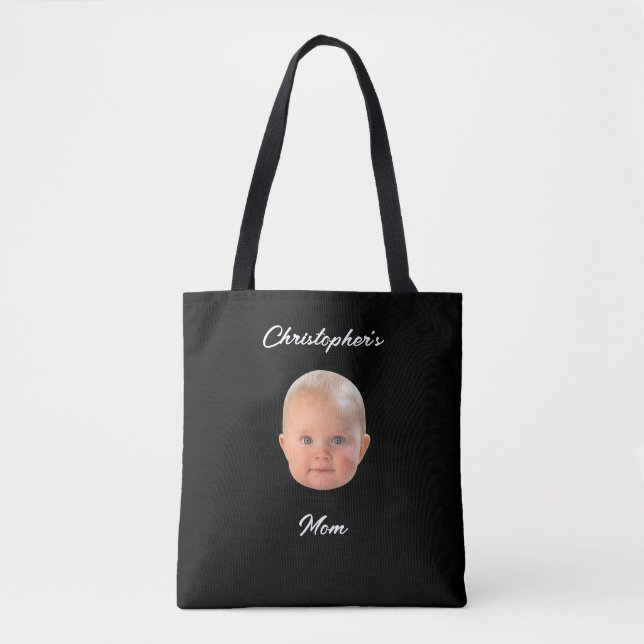 Modern Minimal Skript Baby Ansikte Foto Mamma Pres Tygkasse (Framsida)