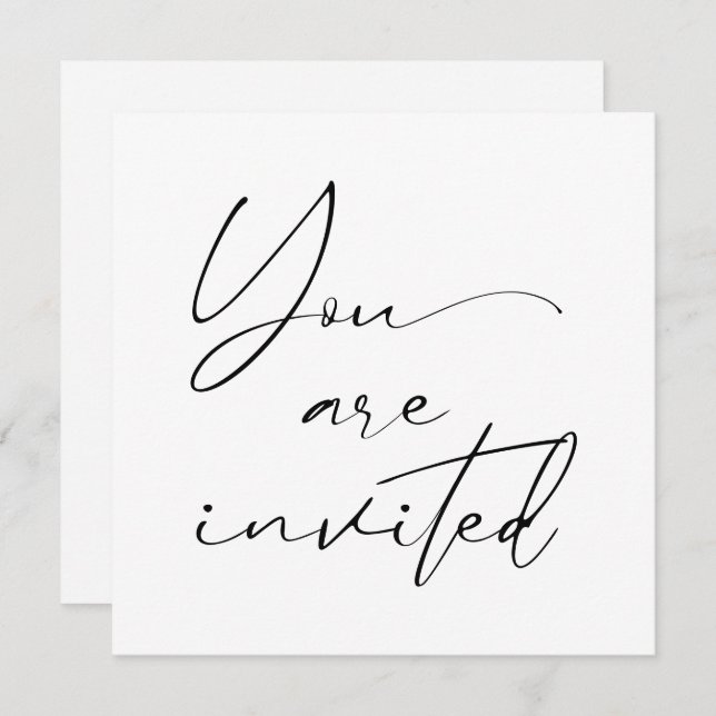 Modern minimal skriptkalligrafi, svart Bröllop Inbjudningar (Fram/baksida)