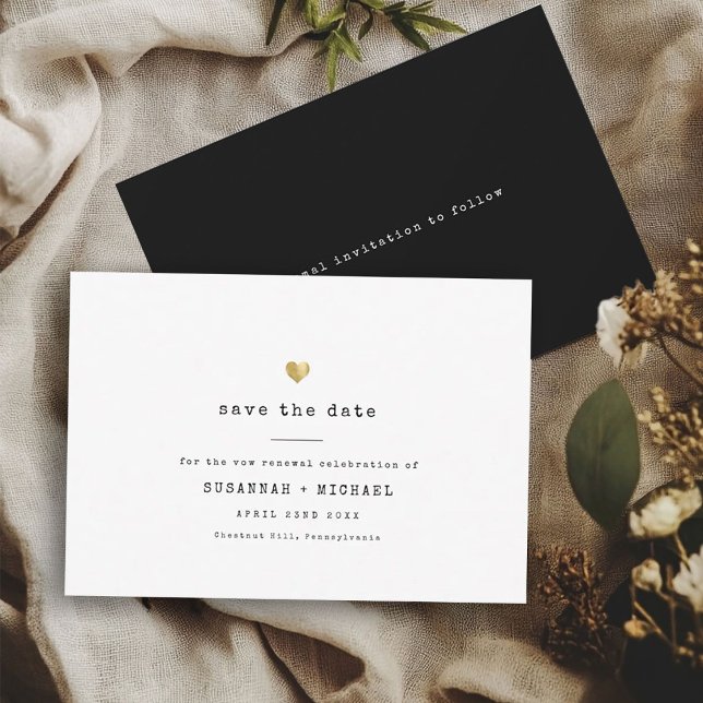 Modern minimal skrivmaskin Guld Heart Vow Renewal Spara Datumet (Skapare uppladdad)