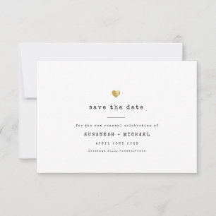 Modern minimal skrivmaskin Guld Heart Vow Renewal Spara Datumet