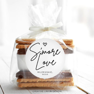 Modern, minimal S'more Kärlek Wedding Favor Runt Klistermärke