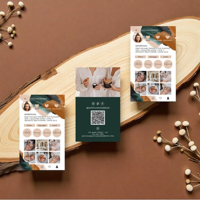 Modern minimal snyggt QR CODE-grönt för multifoto Visitkort (Skapare uppladdad)