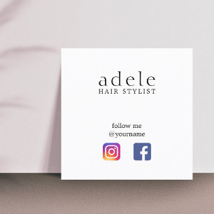 Modern minimal social media frisör fyrkantigt visitkort