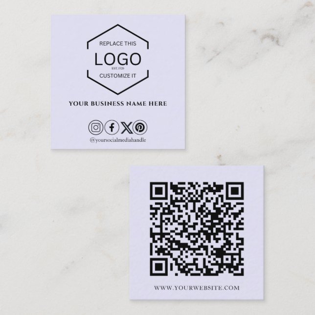 Modern Minimal Social Media QR Code Lilac Lila Fyrkantigt Visitkort (Fram/baksida)