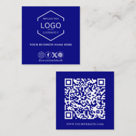 Modern Minimal Social Media QR-kod, marin blå Fyrkantigt Visitkort
