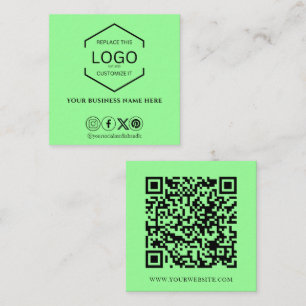 Modern Minimal Social Media QR-kodbegränsningsgrön Fyrkantigt Visitkort