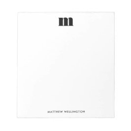 Modern Minimal Solid Svart Vit Anpassad Monogram Anteckningsblock