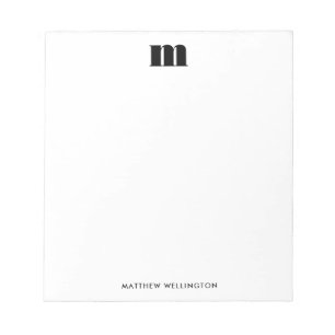 Modern Minimal Solid Svart Vit Anpassad Monogram Anteckningsblock