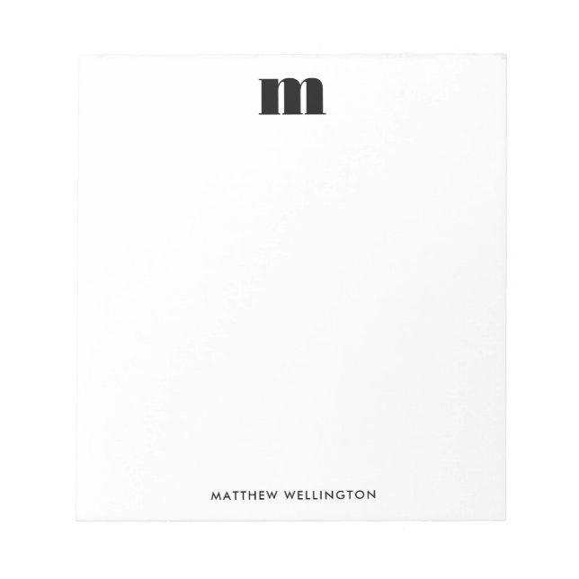 Modern Minimal Solid Svart Vit Anpassad Monogram Anteckningsblock (Framsida)