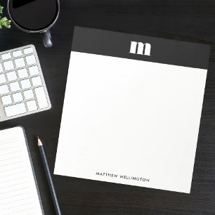 Modern Minimal Solid White Anpassningsbar Monogram Anteckningsblock