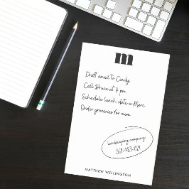 Modern Minimal Solid White Anpassningsbar Monogram Post-it Block