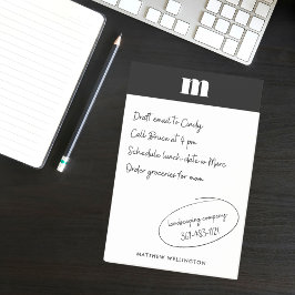 Modern Minimal Solid White Anpassningsbar Monogram Post-it Block