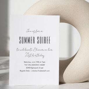 Modern Minimal Sommar Soaré Födelsedagsfest Vit Inbjudningar