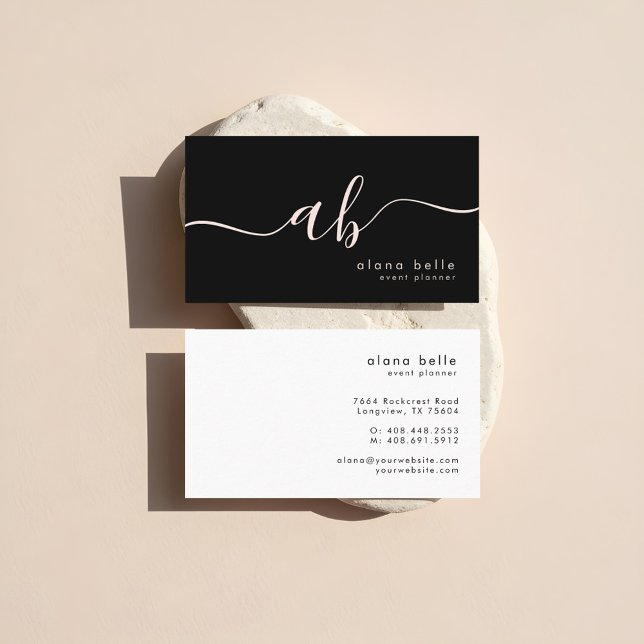 Modern, Minimal & Sophisticated Script Monogram Visitkort (Modern, Minimal & Sophisticated Script Monogram Business Card)
