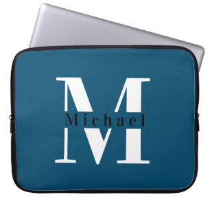 Modern minimal start + Namn Blue Monogram Laptop Fodral