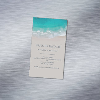 Modern minimal strandtypografi i havet chic magnetiska visitkort