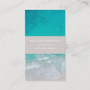 Modern minimal strandtypografi i havet chic visitkort