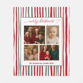 Modern Minimal Stripe family Photo red Christmas Fleecefilt