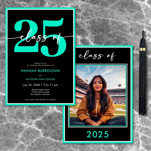 Modern minimal Studentfest för Aqua-skript Inbjudningar (Modern Minimal Aqua Script Graduation Party Invitation)