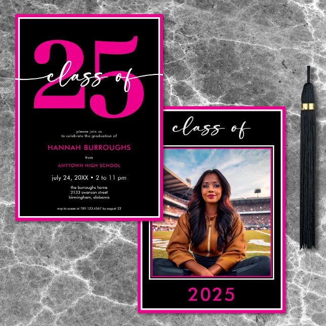 Modern minimal Studentfest för Rosa av skript Inbjudningar (Modern Minimal Pink Script Graduation Party Invitation)