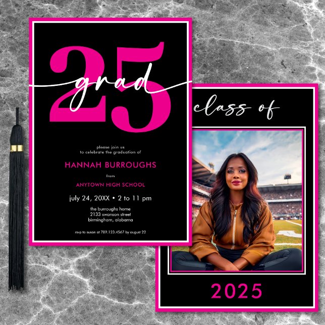 Modern minimal Studentfest för Rosa av skript Inbjudningar (Modern Minimal Pink Script Graduation Party Invitation)