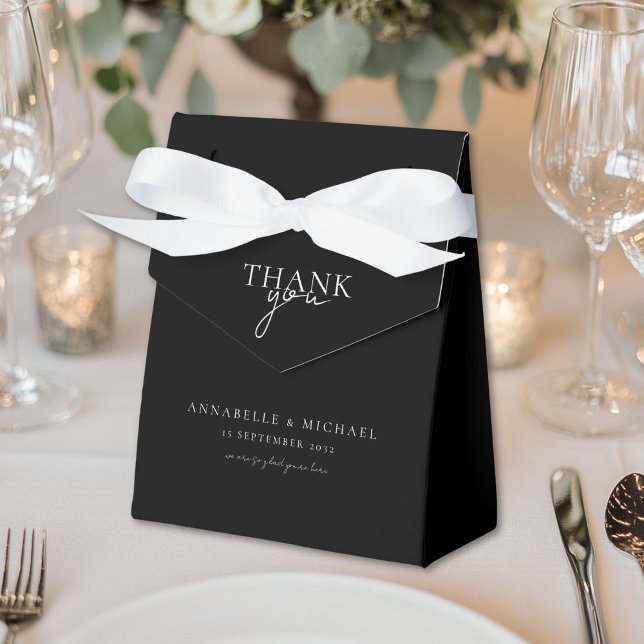 Modern, minimal, svart, Bröllop Presentaskar (Modern, Minimal, Black-White, Wedding Favor Boxes)