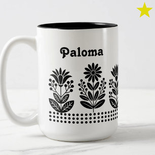 Modern Minimal Svart Folkkonst Blommor Anpassat Na Två-Tonad Mugg
