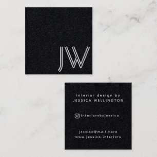 Modern Minimal svart Grått Monogram-Inredingsdesig Fyrkantigt Visitkort