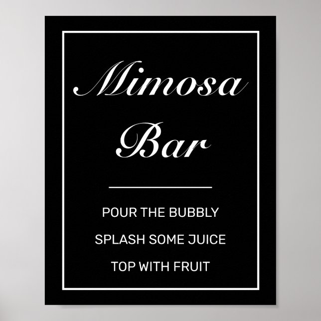 Modern minimal svart Mimosa Pub Bröllop-skylt Poster (Framsidan)
