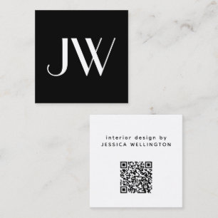 Modern minimal svart monogramdesign QR-kod Fyrkantigt Visitkort