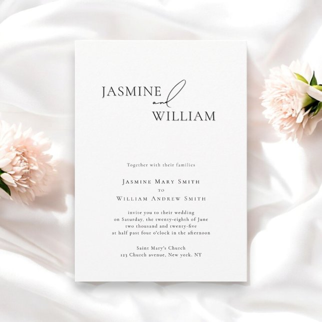 Modern minimal svart och vit Bröllop Inbjudningar (casual minimalistic clean classic typography made by willows weddings )