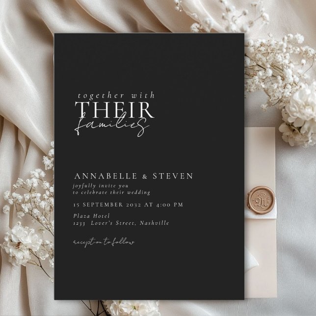 Modern, minimal, svart och vit, Bröllop Inbjudningar (Modern, minimal, elegant, handwriting font, black & white Wedding Invitation.)