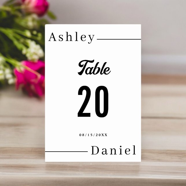 Modern minimal svart och vit Elegant bröllop Bordsnummer (Skapare uppladdad)