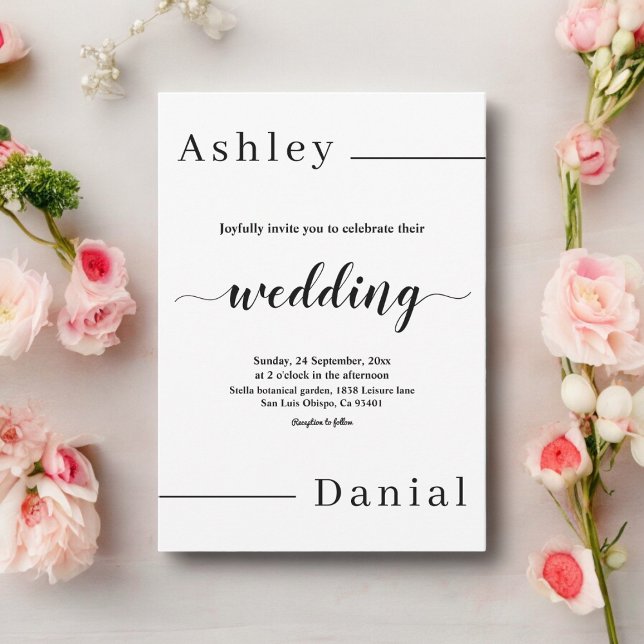 Modern minimal svart och vit Elegant bröllop Inbjudningar (Skapare uppladdad)