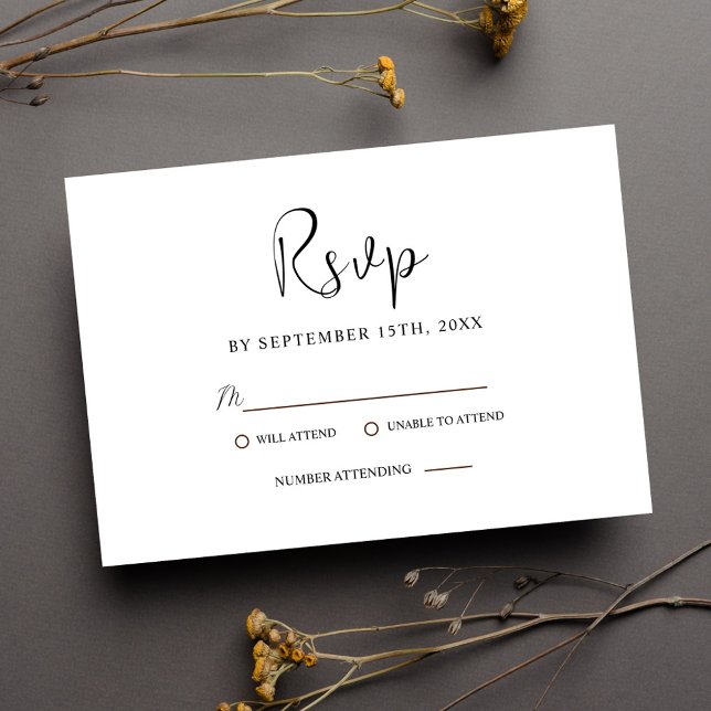 Modern minimal svart och vit Elegant bröllop OSA Kort (Modern Minimal Black And White Elegant Wedding RSVP Card)