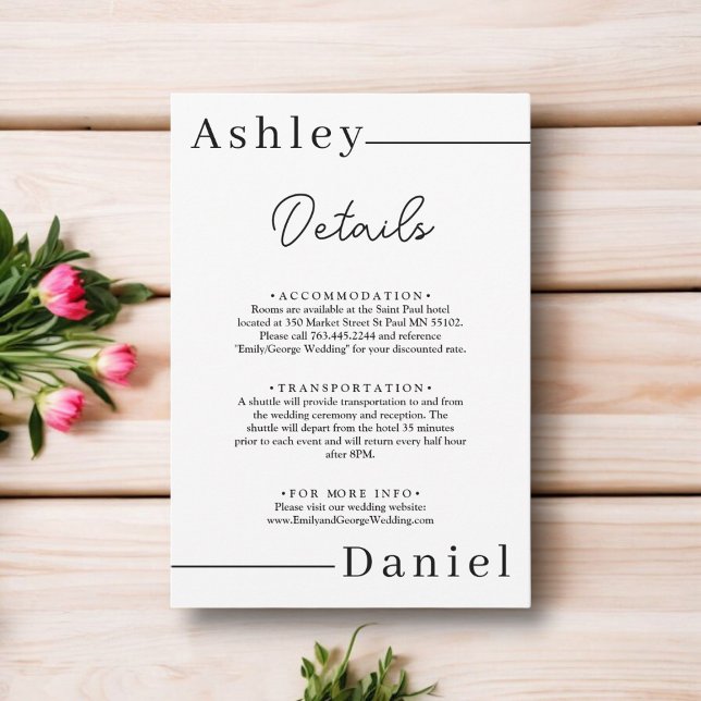 Modern minimal svart och vit Elegant bröllop Tilläggskort (Skapare uppladdad)