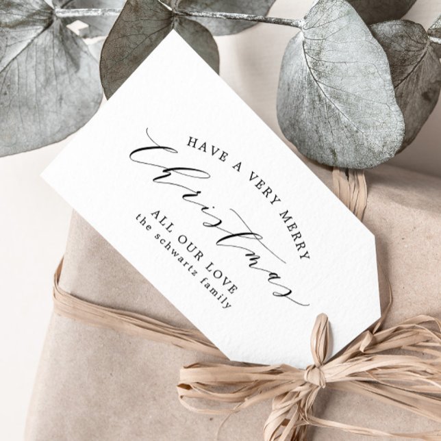 Modern minimal svart- och vit-familjens jul presentetikett (Skapare uppladdad)