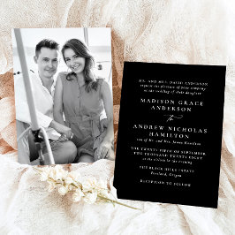 Modern Minimal svart och vitt foto Bröllop Inbjudningar