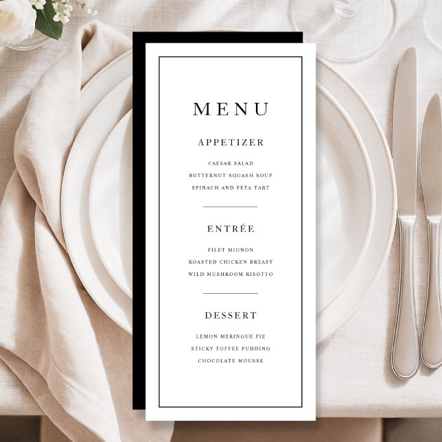 Modern Minimal Svart Och Vitt Meny (Modern Minimal Black And White Menu)