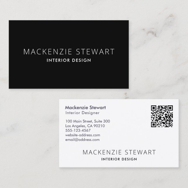 Modern minimal svart Professionell QR-kod Visitkort (Fram/baksida)