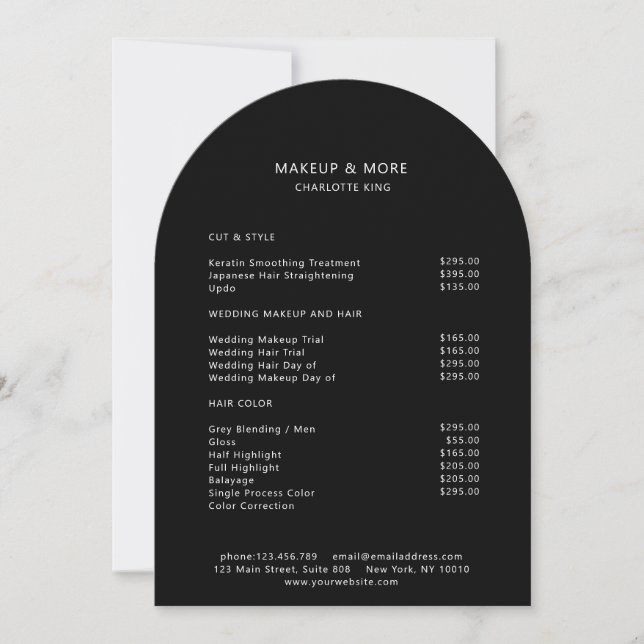 Modern, Minimal, Svart,Salong Prislista Kort  (Framsida)
