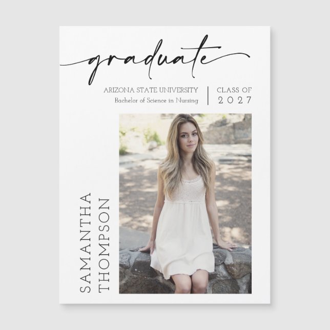 Modern Minimal svart skrift Photo Student Magnet (Framsida)