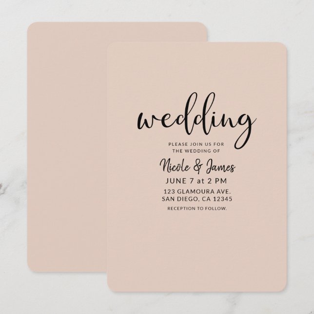 Modern Minimal Svart Typsnitts- Färg Vigsel Inbjudningar (Fram/baksida)