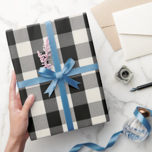 Modern Minimal Svart Vit Gingham Rutigt Mönster Presentpapper